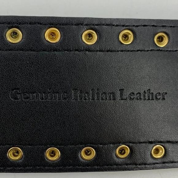 Saks Fifth Avenue Women\'s Italian Leather Belt Black Gold Studs Size L NWOT $168 main image 9